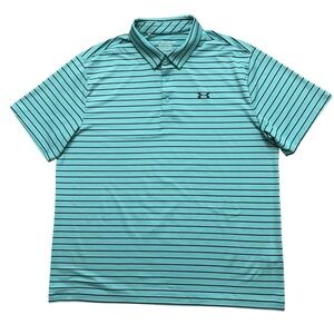 Under Armour The Playoff Polo Shirt Mens 2XL Short Sleeve Golf Green Striped